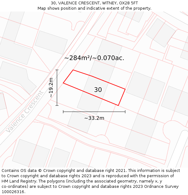30, VALENCE CRESCENT, WITNEY, OX28 5FT: Plot and title map
