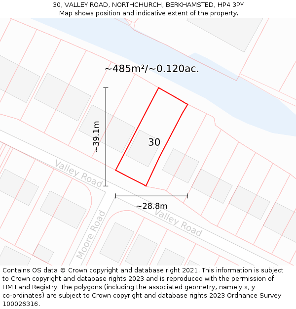 30, VALLEY ROAD, NORTHCHURCH, BERKHAMSTED, HP4 3PY: Plot and title map