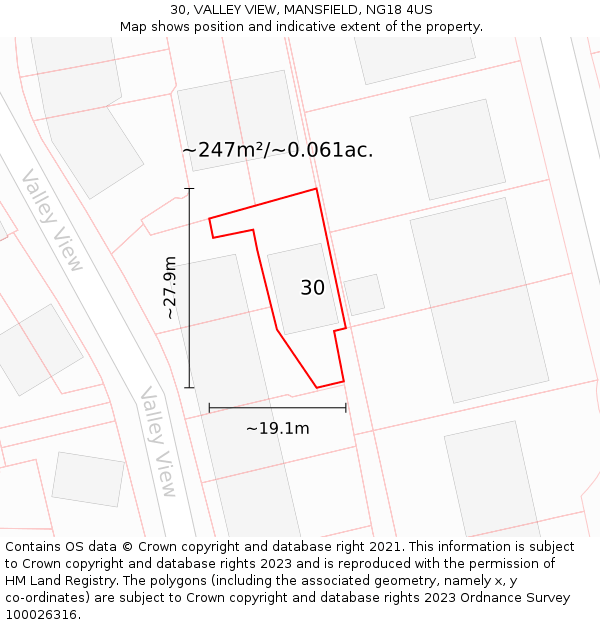 30, VALLEY VIEW, MANSFIELD, NG18 4US: Plot and title map