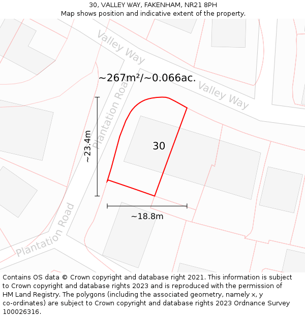 30, VALLEY WAY, FAKENHAM, NR21 8PH: Plot and title map