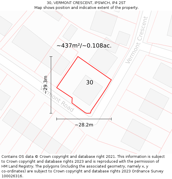 30, VERMONT CRESCENT, IPSWICH, IP4 2ST: Plot and title map