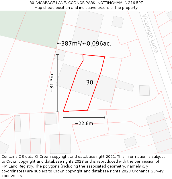30, VICARAGE LANE, CODNOR PARK, NOTTINGHAM, NG16 5PT: Plot and title map