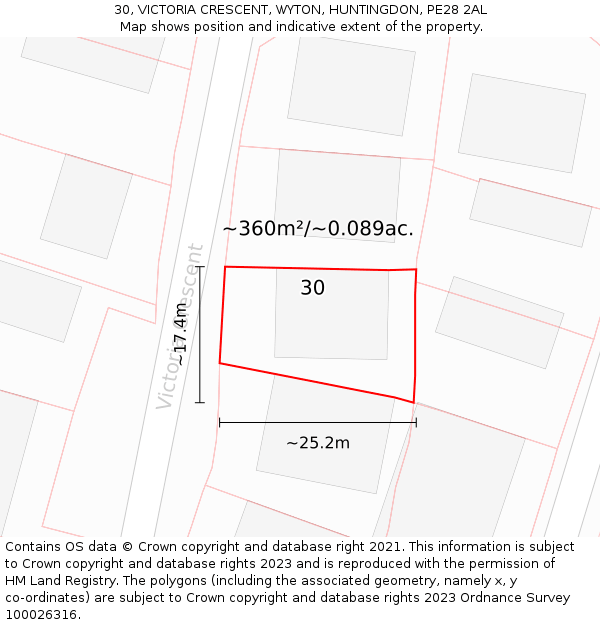 30, VICTORIA CRESCENT, WYTON, HUNTINGDON, PE28 2AL: Plot and title map