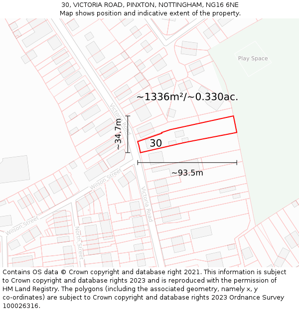 30, VICTORIA ROAD, PINXTON, NOTTINGHAM, NG16 6NE: Plot and title map