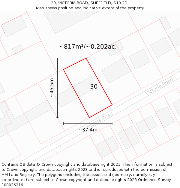 30, VICTORIA ROAD, SHEFFIELD, S10 2DL: Plot and title map