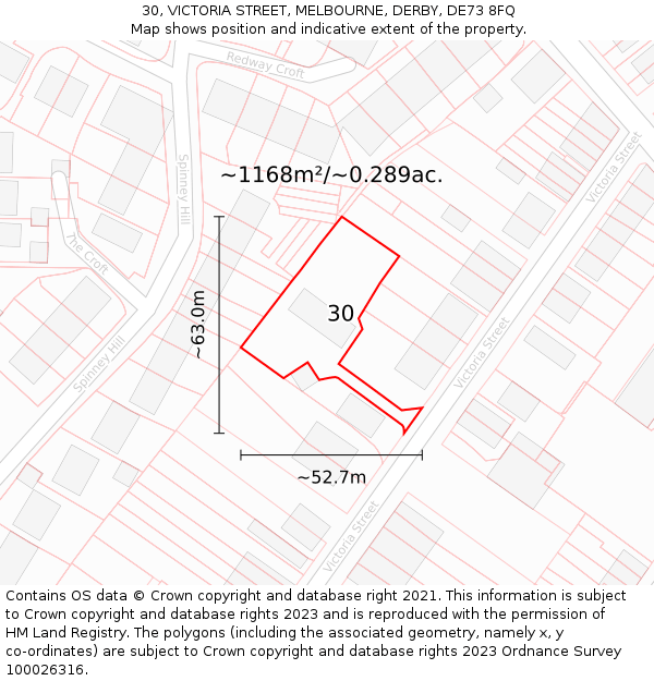 30, VICTORIA STREET, MELBOURNE, DERBY, DE73 8FQ: Plot and title map