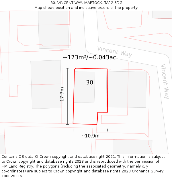 30, VINCENT WAY, MARTOCK, TA12 6DG: Plot and title map