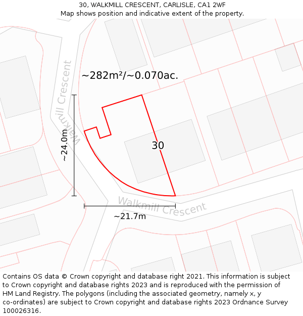 30, WALKMILL CRESCENT, CARLISLE, CA1 2WF: Plot and title map