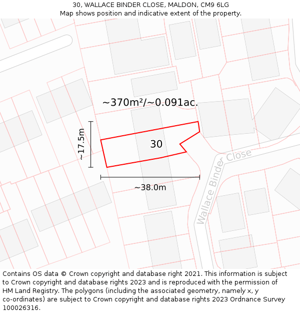 30, WALLACE BINDER CLOSE, MALDON, CM9 6LG: Plot and title map