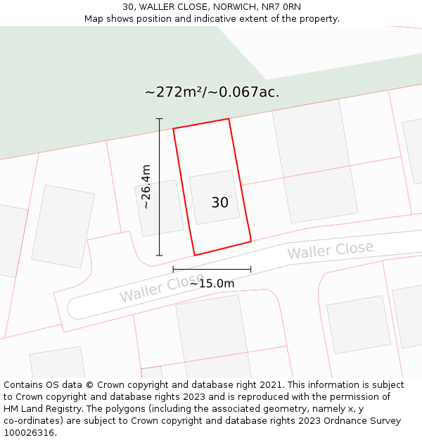 30, WALLER CLOSE, NORWICH, NR7 0RN: Plot and title map