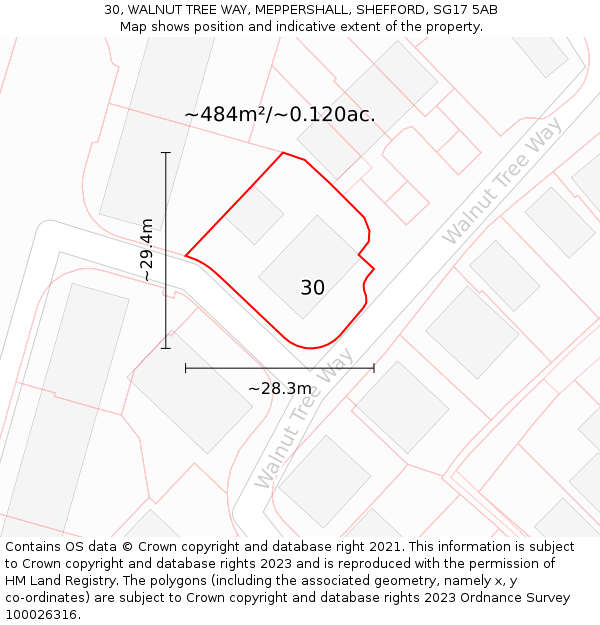 30, WALNUT TREE WAY, MEPPERSHALL, SHEFFORD, SG17 5AB: Plot and title map