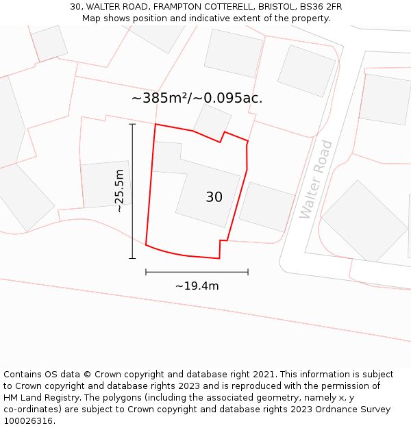 30, WALTER ROAD, FRAMPTON COTTERELL, BRISTOL, BS36 2FR: Plot and title map