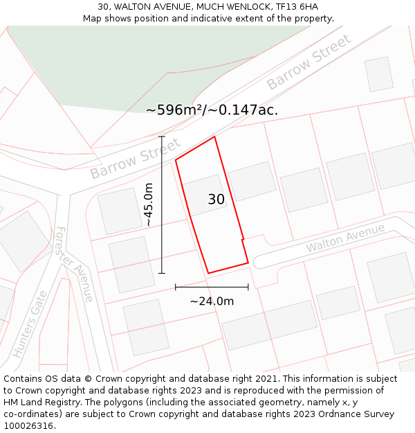 30, WALTON AVENUE, MUCH WENLOCK, TF13 6HA: Plot and title map