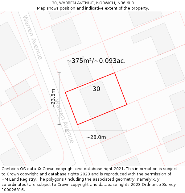 30, WARREN AVENUE, NORWICH, NR6 6LR: Plot and title map