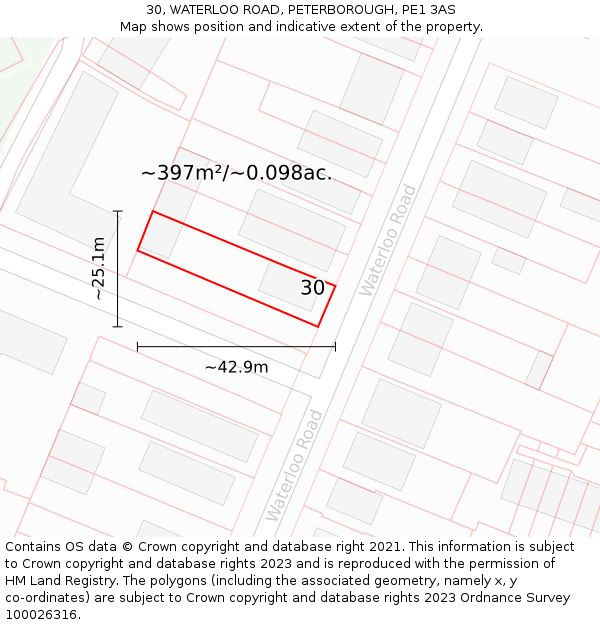 30, WATERLOO ROAD, PETERBOROUGH, PE1 3AS: Plot and title map