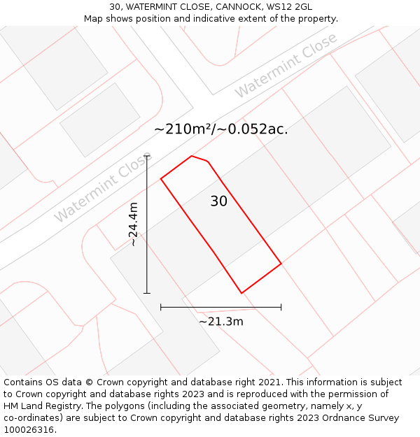30, WATERMINT CLOSE, CANNOCK, WS12 2GL: Plot and title map