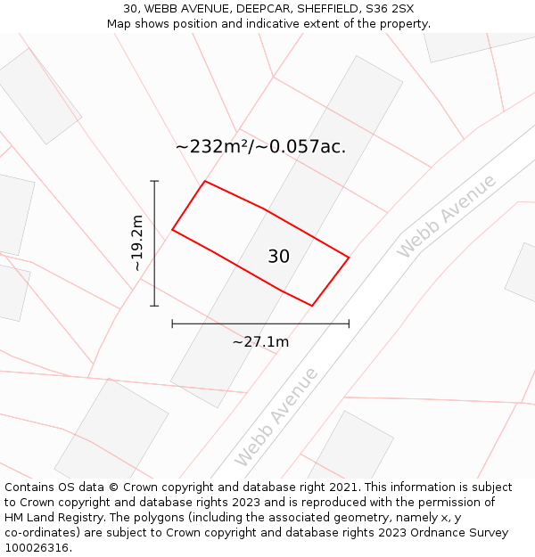 30, WEBB AVENUE, DEEPCAR, SHEFFIELD, S36 2SX: Plot and title map