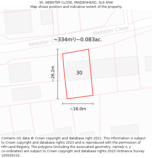 30, WEBSTER CLOSE, MAIDENHEAD, SL6 4NW: Plot and title map