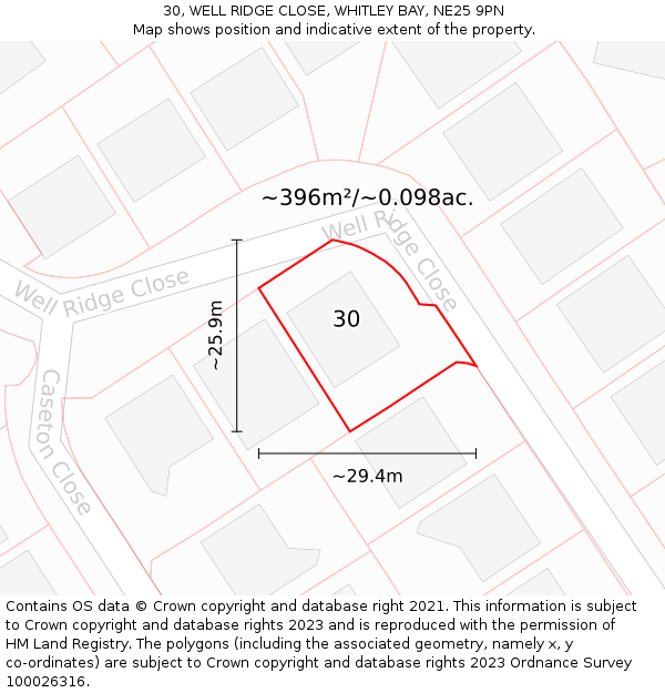30, WELL RIDGE CLOSE, WHITLEY BAY, NE25 9PN: Plot and title map