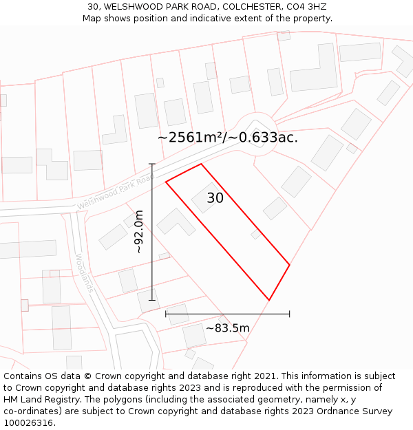 30, WELSHWOOD PARK ROAD, COLCHESTER, CO4 3HZ: Plot and title map