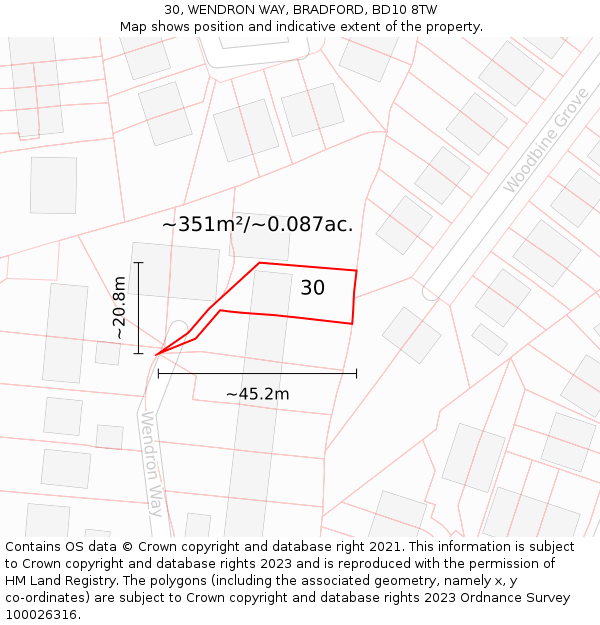 30, WENDRON WAY, BRADFORD, BD10 8TW: Plot and title map