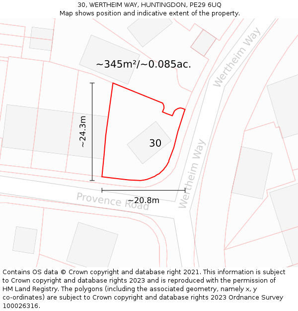 30, WERTHEIM WAY, HUNTINGDON, PE29 6UQ: Plot and title map