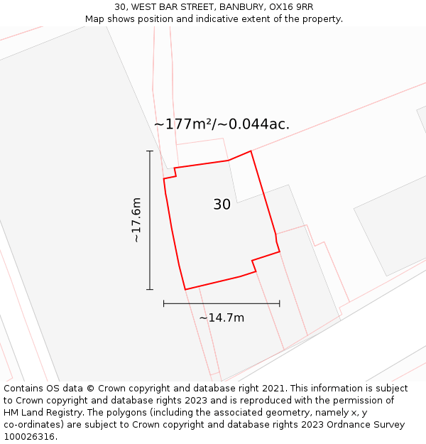 30, WEST BAR STREET, BANBURY, OX16 9RR: Plot and title map