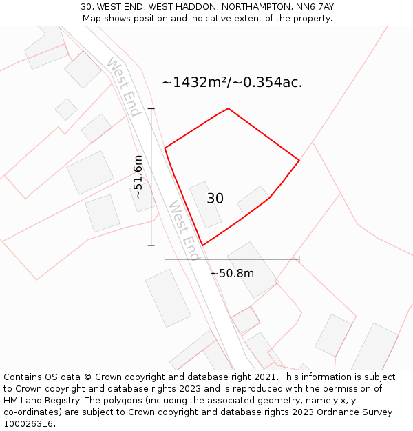 30, WEST END, WEST HADDON, NORTHAMPTON, NN6 7AY: Plot and title map