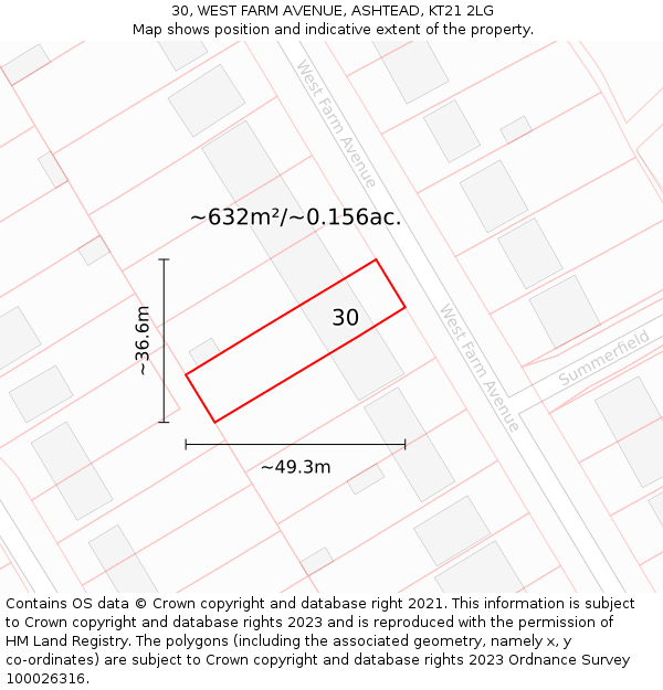 30, WEST FARM AVENUE, ASHTEAD, KT21 2LG: Plot and title map