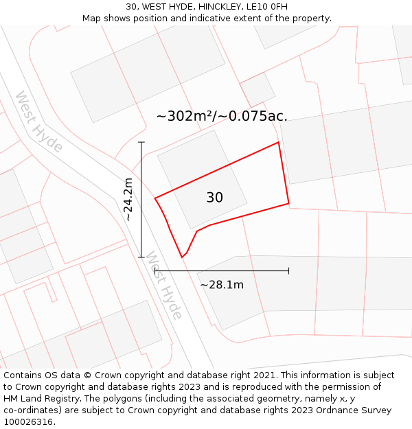30, WEST HYDE, HINCKLEY, LE10 0FH: Plot and title map