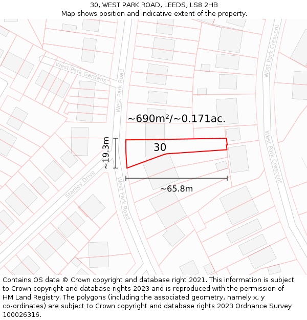 30, WEST PARK ROAD, LEEDS, LS8 2HB: Plot and title map