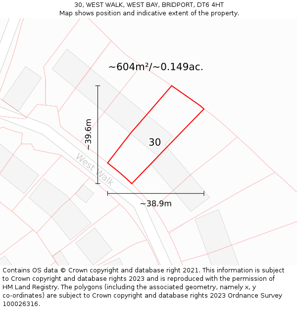30, WEST WALK, WEST BAY, BRIDPORT, DT6 4HT: Plot and title map