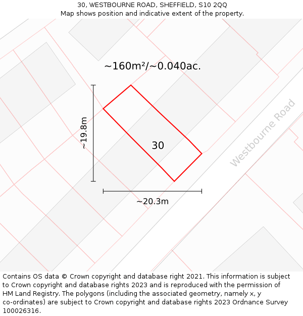 30, WESTBOURNE ROAD, SHEFFIELD, S10 2QQ: Plot and title map