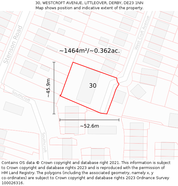 30, WESTCROFT AVENUE, LITTLEOVER, DERBY, DE23 1NN: Plot and title map