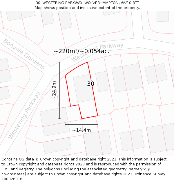30, WESTERING PARKWAY, WOLVERHAMPTON, WV10 8TT: Plot and title map