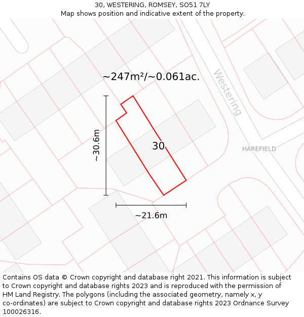 30, WESTERING, ROMSEY, SO51 7LY: Plot and title map