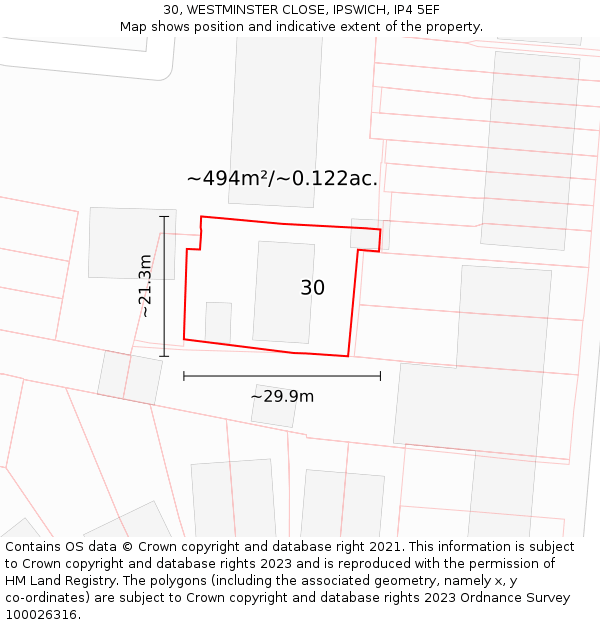 30, WESTMINSTER CLOSE, IPSWICH, IP4 5EF: Plot and title map