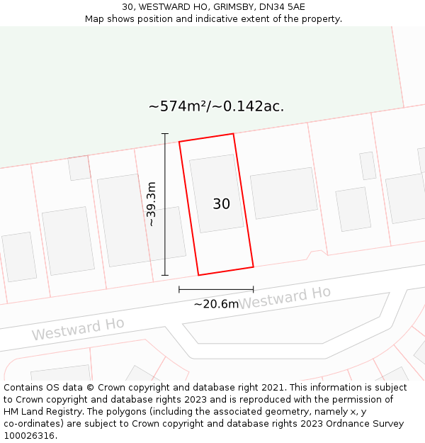 30, WESTWARD HO, GRIMSBY, DN34 5AE: Plot and title map