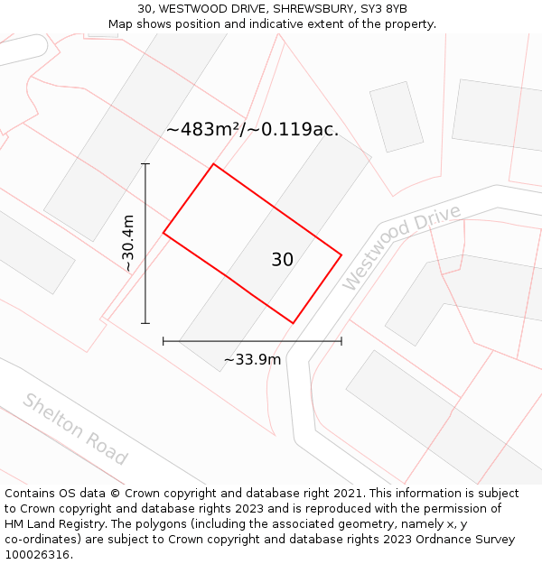 30, WESTWOOD DRIVE, SHREWSBURY, SY3 8YB: Plot and title map
