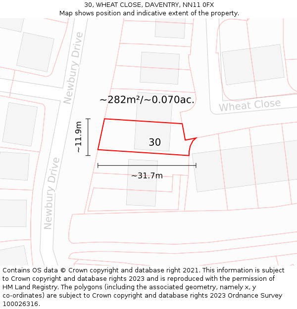 30, WHEAT CLOSE, DAVENTRY, NN11 0FX: Plot and title map