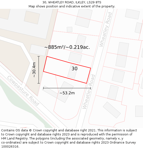 30, WHEATLEY ROAD, ILKLEY, LS29 8TS: Plot and title map