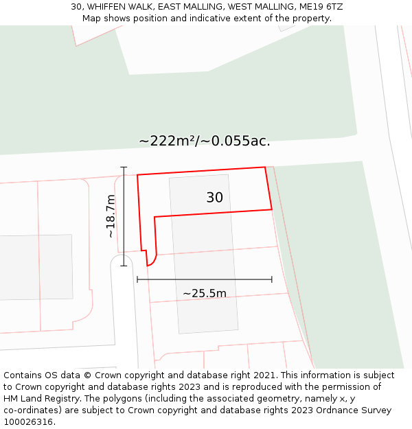 30, WHIFFEN WALK, EAST MALLING, WEST MALLING, ME19 6TZ: Plot and title map