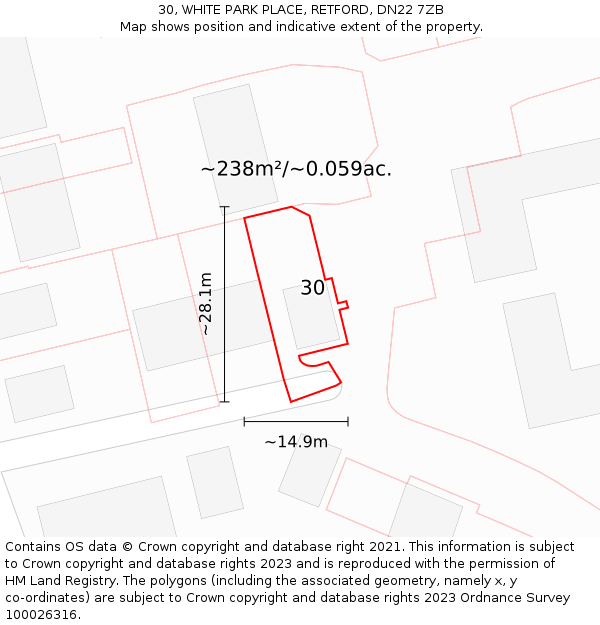 30, WHITE PARK PLACE, RETFORD, DN22 7ZB: Plot and title map