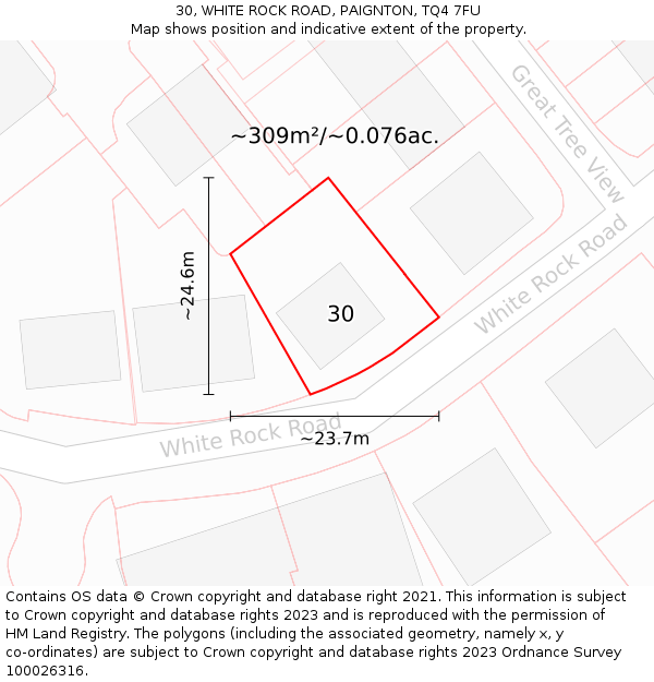 30, WHITE ROCK ROAD, PAIGNTON, TQ4 7FU: Plot and title map