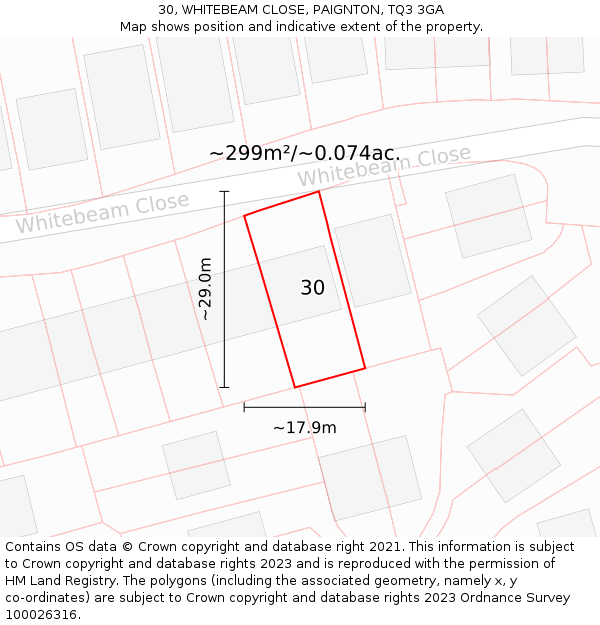 30, WHITEBEAM CLOSE, PAIGNTON, TQ3 3GA: Plot and title map