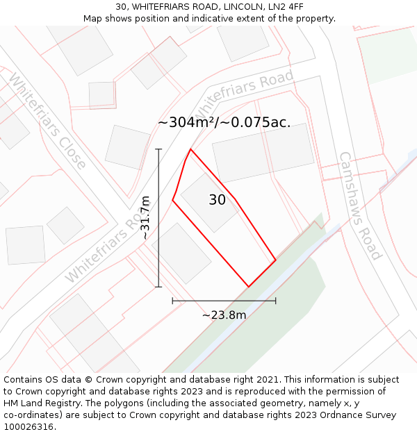 30, WHITEFRIARS ROAD, LINCOLN, LN2 4FF: Plot and title map