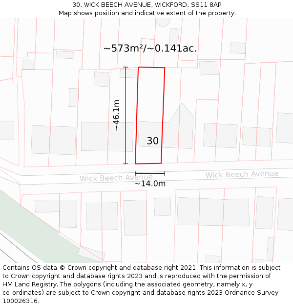 30, WICK BEECH AVENUE, WICKFORD, SS11 8AP: Plot and title map