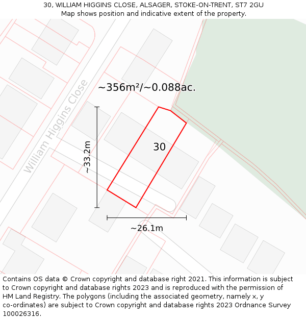 30, WILLIAM HIGGINS CLOSE, ALSAGER, STOKE-ON-TRENT, ST7 2GU: Plot and title map