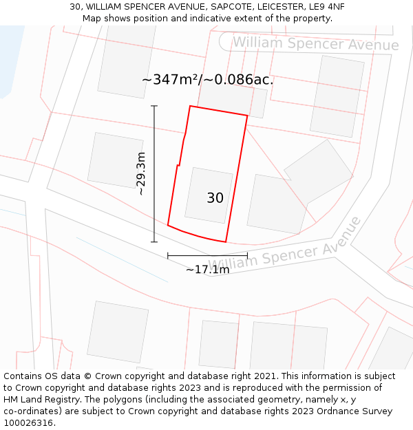 30, WILLIAM SPENCER AVENUE, SAPCOTE, LEICESTER, LE9 4NF: Plot and title map