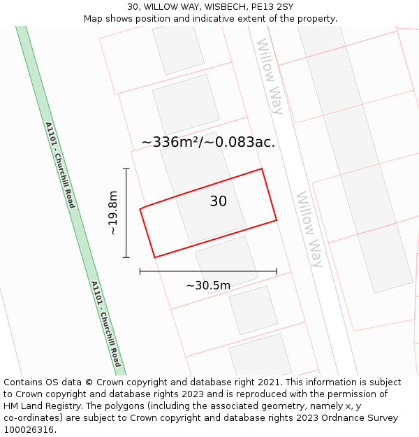 30, WILLOW WAY, WISBECH, PE13 2SY: Plot and title map